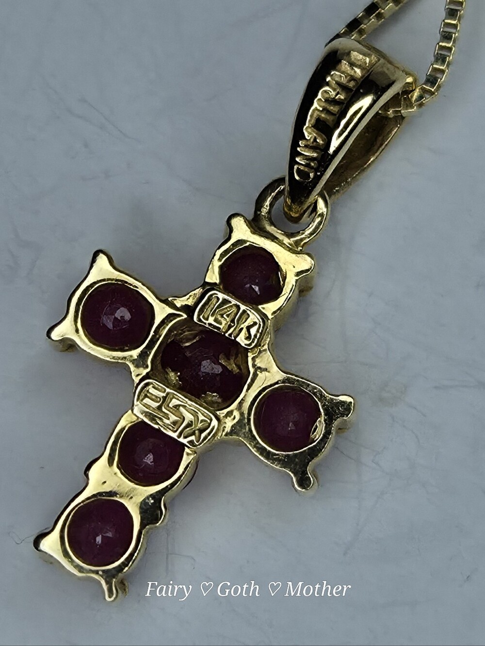 Beautiful Vintage Solid 14k Gold & Genuine Ruby Cross Necklace - Picture 11 of 15